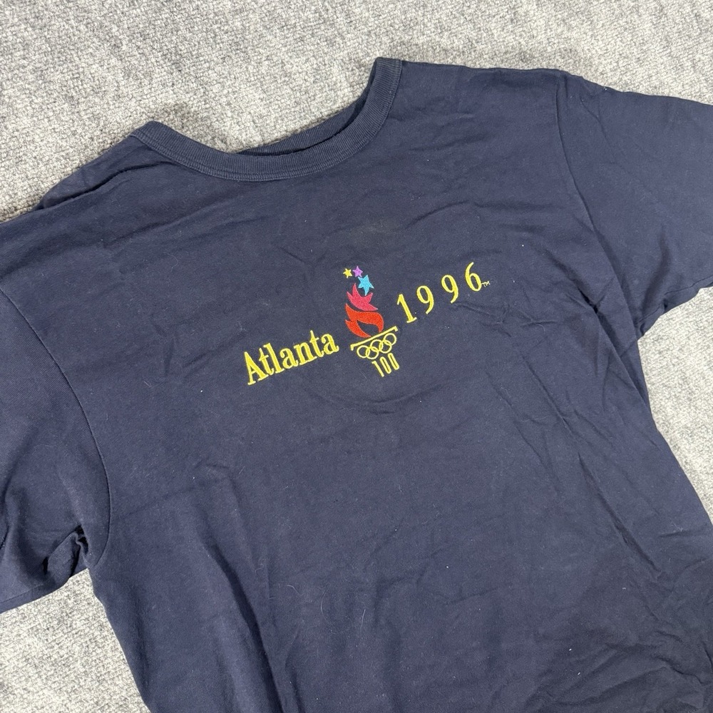 Vintage Atlanta 1996 Olympics T-Shirt Unisex Size XL Navy Blue Embroidered